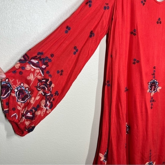 Free People Womens Oxford Red Embroidered Flowy Boho Dress Size Small - Picture 5 of 12